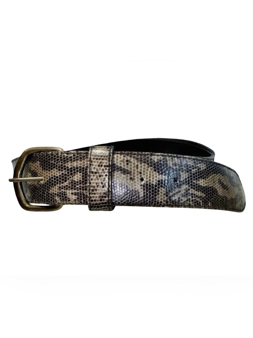 Women’s Python Camo-Styled Leather Belt. Green, Black. 33” x 1.5”